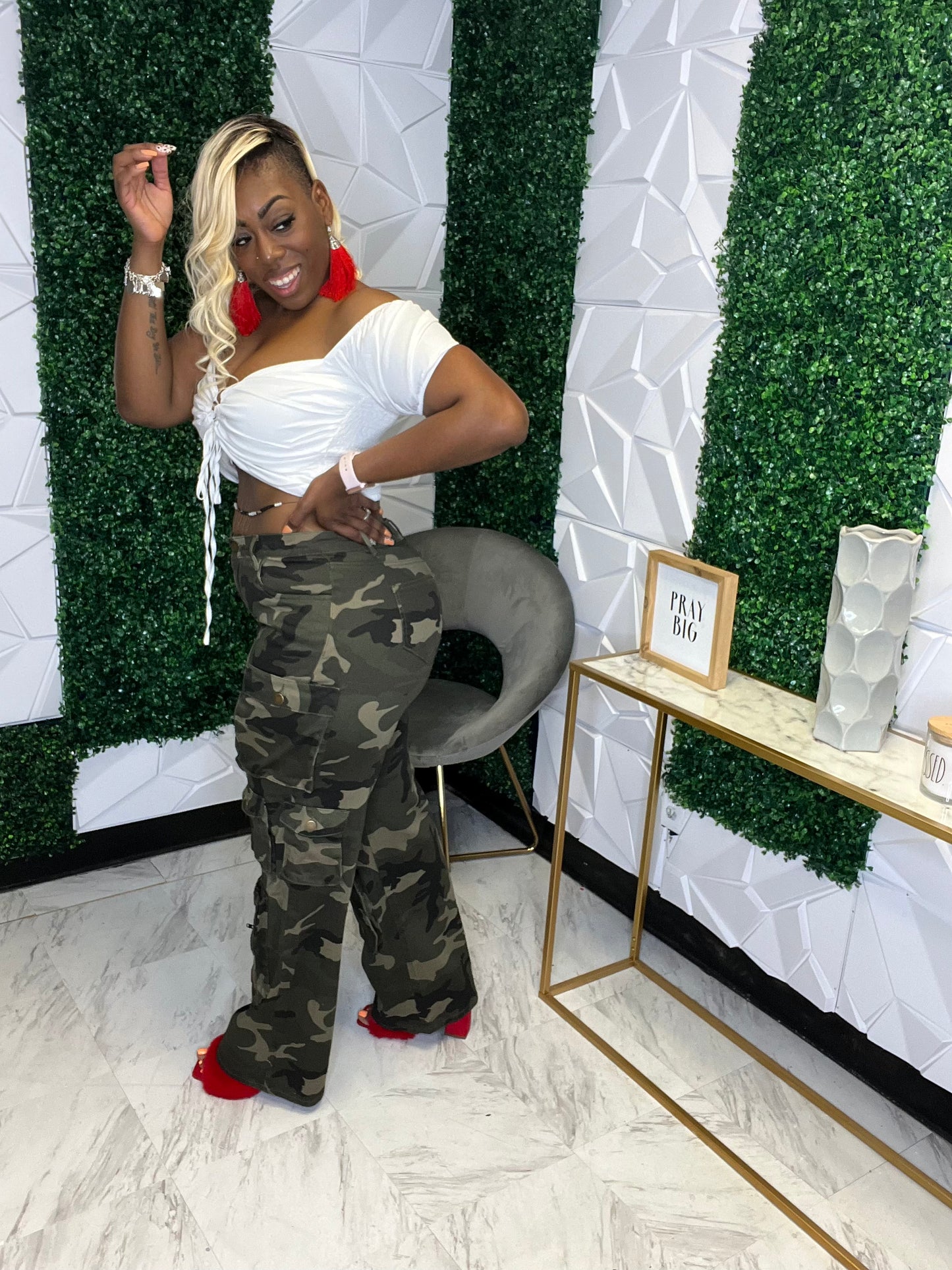 Camo Wideleg Cargo Bottoms