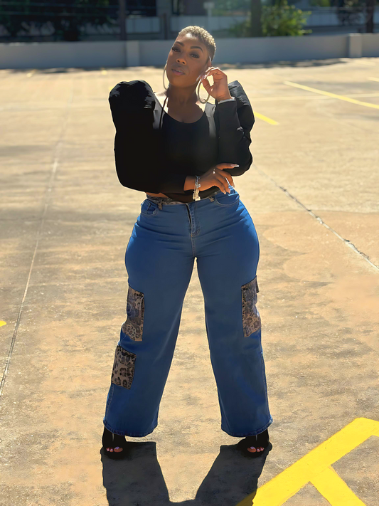Denim Leopard Cargos